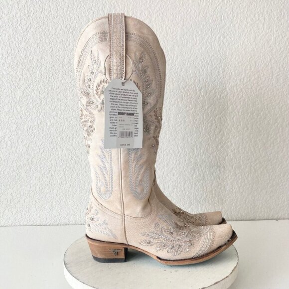 Lane Santorini White Cowboy Boots Womens 6.5 Western Wedding Snip Toe Tall Bling - Picture 4 of 12